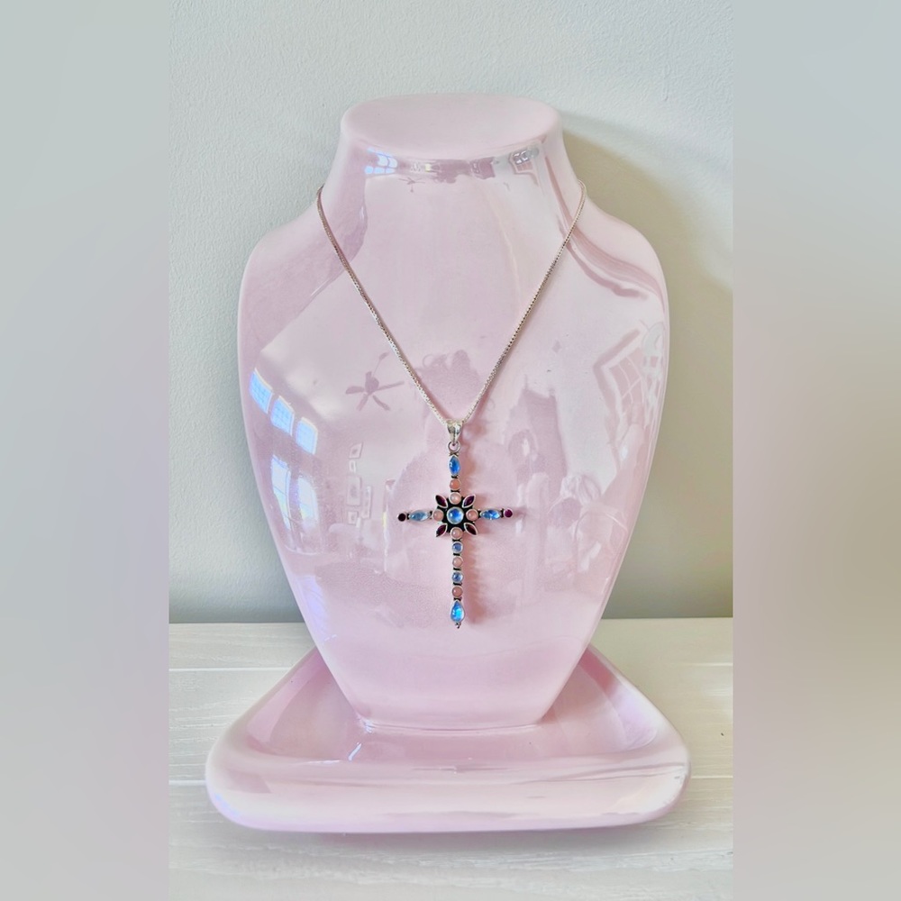 Nicky Butler Sterling Silver Peach Moonstone Cross Necklace!